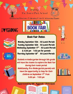 Red flyers with scholastic book fair dates